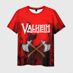 Мужская футболка 3D с принтом VALHEIM в Курске, 100% полиэфир | прямой крой, круглый вырез горловины, длина до линии бедер | coffee stain | valheim | vikings | вальхайм | вальхеим | вальхейм. | викинги | выживание | гарпун бездны | мечи