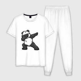 Мужская пижама хлопок с принтом PanDab в Курске, 100% хлопок | брюки и футболка прямого кроя, без карманов, на брюках мягкая резинка на поясе и по низу штанин
 | Тематика изображения на принте: dab | в очках | движение рукой | деб | дэб | панда | солнцезащитные очки