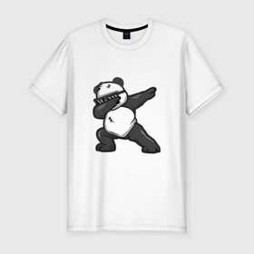 Мужская футболка хлопок Slim с принтом PanDab в Курске, 92% хлопок, 8% лайкра | приталенный силуэт, круглый вырез ворота, длина до линии бедра, короткий рукав | dab | в очках | движение рукой | деб | дэб | панда | солнцезащитные очки