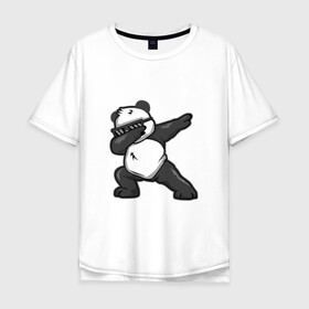 Мужская футболка хлопок Oversize с принтом PanDab в Курске, 100% хлопок | свободный крой, круглый ворот, “спинка” длиннее передней части | dab | в очках | движение рукой | деб | дэб | панда | солнцезащитные очки