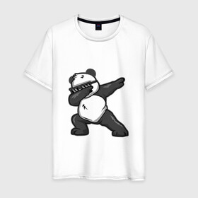 Мужская футболка хлопок с принтом PanDab в Курске, 100% хлопок | прямой крой, круглый вырез горловины, длина до линии бедер, слегка спущенное плечо. | dab | в очках | движение рукой | деб | дэб | панда | солнцезащитные очки