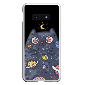 Чехол для Samsung S10E с принтом КОСМИЧЕСКИЙ КОТ в Курске, Силикон | Область печати: задняя сторона чехла, без боковых панелей | артемис | астероиды | вселенная | галактика | диана | звезды | кометы | космос | кот | котенок | котик | луна | месяц | ночь | планеты | сейлор мун | туманность | черная кошка
