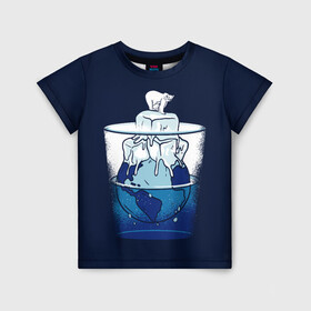 Детская футболка 3D с принтом Polar Ice Bear в Курске, 100% гипоаллергенный полиэфир | прямой крой, круглый вырез горловины, длина до линии бедер, чуть спущенное плечо, ткань немного тянется | Тематика изображения на принте: north pole | planet | water | антарктида | антарктика | арктика | белый медведь | в стакане | вода | земля | кубики льда | лед | льдина | льдинка | медведица | медвежонок | на льдине | наполовину полон | планета