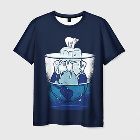 Мужская футболка 3D с принтом Polar Ice Bear в Курске, 100% полиэфир | прямой крой, круглый вырез горловины, длина до линии бедер | north pole | planet | water | антарктида | антарктика | арктика | белый медведь | в стакане | вода | земля | кубики льда | лед | льдина | льдинка | медведица | медвежонок | на льдине | наполовину полон | планета