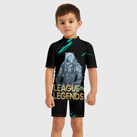 Детский купальный костюм 3D с принтом Volibear | LOL в Курске, Полиэстер 85%, Спандекс 15% | застежка на молнии на спине | league of legends | lol | moba | лига легенд | лол | моба