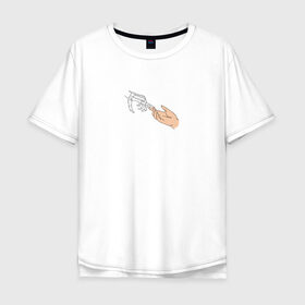 Мужская футболка хлопок Oversize с принтом The Creation of Adam в Курске, 100% хлопок | свободный крой, круглый ворот, “спинка” длиннее передней части | искусство | микеланджело | руки | скелет | сотворение адама