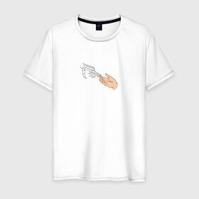 Мужская футболка хлопок с принтом The Creation of Adam в Курске, 100% хлопок | прямой крой, круглый вырез горловины, длина до линии бедер, слегка спущенное плечо. | искусство | микеланджело | руки | скелет | сотворение адама