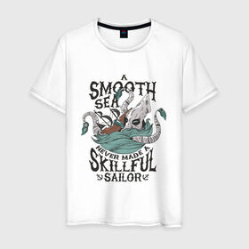 Мужская футболка хлопок с принтом Кракен Шторм и Корабль в Курске, 100% хлопок | прямой крой, круглый вырез горловины, длина до линии бедер, слегка спущенное плечо. | kraken | merch | pirat | pirate | sailor | sea | sea monster | ship | storm | искусный моряк | кальмар | кракен мерч | легенда | миф | море | морское чудовище | моряк | океан | осьминог | пират | пиратский корабль | пиратский мерч