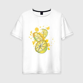 Женская футболка хлопок Oversize с принтом Лимон и Лайм в Курске, 100% хлопок | свободный крой, круглый ворот, спущенный рукав, длина до линии бедер
 | art | food | juice | juicy | lemon | lime | summer | watercolor | watercolour | акварель | акварельные фрукты | арт | брызги | витамин с | еда | желтый лимон | зеленый лайм | иллюстрация | лето | правильное питание | природа | рисунок