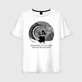 Женская футболка хлопок Oversize с принтом Snafkin в Курске, 100% хлопок | свободный крой, круглый ворот, спущенный рукав, длина до линии бедер
 | moominmamma | moominpappa | moomintroll | snafkin | муми тролль | муми цитаты | снусмумрик | цитаты