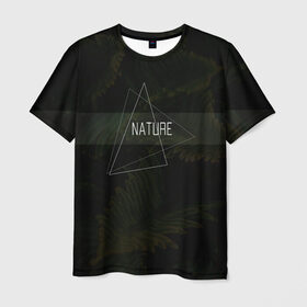 Мужская футболка 3D с принтом Nature | Природа | Дизайнерска в Курске, 100% полиэфир | прямой крой, круглый вырез горловины, длина до линии бедер | nature | геометрия | листья | папоротник | папоротниковые | полоса | полоска | природа | треугольник | треугольники