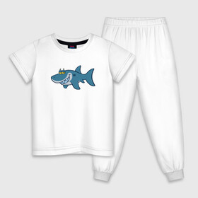 Детская пижама хлопок с принтом АКУЛЕНОК в Курске, 100% хлопок |  брюки и футболка прямого кроя, без карманов, на брюках мягкая резинка на поясе и по низу штанин
 | Тематика изображения на принте: fish | megalodon | shark | teeth | white shark | акула | белая акула | зубы | мегалодон | рыба