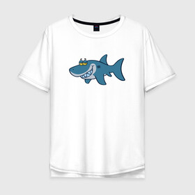 Мужская футболка хлопок Oversize с принтом АКУЛЕНОК в Курске, 100% хлопок | свободный крой, круглый ворот, “спинка” длиннее передней части | fish | megalodon | shark | teeth | white shark | акула | белая акула | зубы | мегалодон | рыба