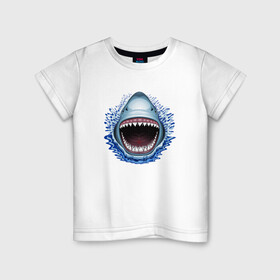 Детская футболка хлопок с принтом АКУЛА ЧЕЛЮСТИ в Курске, 100% хлопок | круглый вырез горловины, полуприлегающий силуэт, длина до линии бедер | fish | jaws | megalodon | shark | teeth | white shark | акула | белая акула | зубы | клыки | мегалодон | пасть | рот | рыба | челюсти