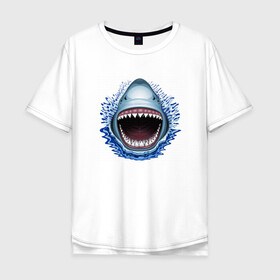 Мужская футболка хлопок Oversize с принтом АКУЛА ЧЕЛЮСТИ в Курске, 100% хлопок | свободный крой, круглый ворот, “спинка” длиннее передней части | fish | jaws | megalodon | shark | teeth | white shark | акула | белая акула | зубы | клыки | мегалодон | пасть | рот | рыба | челюсти