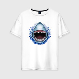Женская футболка хлопок Oversize с принтом АКУЛА ЧЕЛЮСТИ в Курске, 100% хлопок | свободный крой, круглый ворот, спущенный рукав, длина до линии бедер
 | fish | jaws | megalodon | shark | teeth | white shark | акула | белая акула | зубы | клыки | мегалодон | пасть | рот | рыба | челюсти