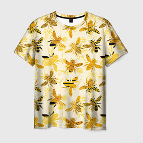 Мужская футболка 3D с принтом Разные Пчелы в Курске, 100% полиэфир | прямой крой, круглый вырез горловины, длина до линии бедер | Тематика изображения на принте: bee | букет | животные | крылья | медовый | насекомые | паттерн | полосатый | пятна | соты | текстура | узор | цветы