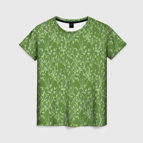 Женская футболка 3D с принтом Черника в Курске, 100% полиэфир ( синтетическое хлопкоподобное полотно) | прямой крой, круглый вырез горловины, длина до линии бедер | зелёный | лето | природа | черника | ягода | ягоды