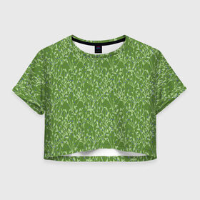 Женская футболка Crop-top 3D с принтом Черника в Курске, 100% полиэстер | круглая горловина, длина футболки до линии талии, рукава с отворотами | зелёный | лето | природа | черника | ягода | ягоды