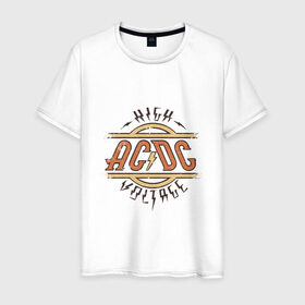 Мужская футболка хлопок с принтом AC DC | HIGH VOLTAGE в Курске, 100% хлопок | прямой крой, круглый вырез горловины, длина до линии бедер, слегка спущенное плечо. | ac dc | acdc | high | voltage | группы | метал | музыка | рок | хард рок | эйси диси | эйсидиси