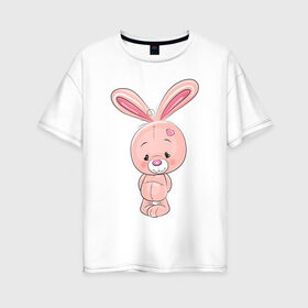Женская футболка хлопок Oversize с принтом скромный зайка в Курске, 100% хлопок | свободный крой, круглый ворот, спущенный рукав, длина до линии бедер
 | детсике | зайка | зайченок | зайчик | кролик | милаш | рисунок | скромный
