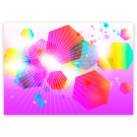 Поздравительная открытка с принтом шечтиугольники яркие в Курске, 100% бумага | плотность бумаги 280 г/м2, матовая, на обратной стороне линовка и место для марки
 | Тематика изображения на принте: абстракция | геометрия | линии | лучи | радуга | фигуры | цвета | щестиугольник | яркие