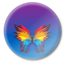Значок с принтом красочная бабочка в Курске,  металл | круглая форма, металлическая застежка в виде булавки | абстрактное искусство | бабочка | беспозвоночные | брызги | градиент | краска | красочная | крылья | лето | мотыльки и бабочки | насекомое | радуга | ярко