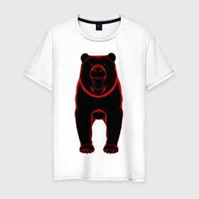 Мужская футболка хлопок с принтом Медведь в Курске, 100% хлопок | прямой крой, круглый вырез горловины, длина до линии бедер, слегка спущенное плечо. | агрессия | гнев | зверь | медведь | хищник | черный