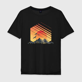 Мужская футболка хлопок Oversize с принтом Mountain Galaxy Sunset в Курске, 100% хлопок | свободный крой, круглый ворот, “спинка” длиннее передней части | abstract | art | geometric | geometry | landscape | minimalism | sky | space | sun | абстракция | арт | векторный рисунок | восход | галактика | геометрия | гора | горный пейзаж | горы | закат | картина | космос | минимализм | небо