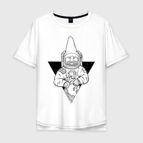 Мужская футболка хлопок Oversize с принтом Gnome Chompski Astronaut в Курске, 100% хлопок | свободный крой, круглый ворот, “спинка” длиннее передней части | Тематика изображения на принте: garden gnome | gnome alone | little rocket man | гном чомски | маленький космонавт | один гнома | садовый гном