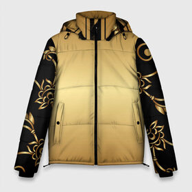 Мужская зимняя куртка 3D с принтом Черное золото в Курске, верх — 100% полиэстер; подкладка — 100% полиэстер; утеплитель — 100% полиэстер | длина ниже бедра, свободный силуэт Оверсайз. Есть воротник-стойка, отстегивающийся капюшон и ветрозащитная планка. 

Боковые карманы с листочкой на кнопках и внутренний карман на молнии. | Тематика изображения на принте: золото | иранские узоры | персидские узоры | черное | черное золото