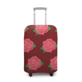 Чехол для чемодана 3D с принтом Розы на красном в Курске, 86% полиэфир, 14% спандекс | двустороннее нанесение принта, прорези для ручек и колес | black | botany | flowers | pattern | plant | red | rose | white | белый | ботаника | красный | растение | роза | узор | цветы | черный