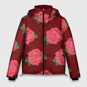 Мужская зимняя куртка 3D с принтом Розы на красном в Курске, верх — 100% полиэстер; подкладка — 100% полиэстер; утеплитель — 100% полиэстер | длина ниже бедра, свободный силуэт Оверсайз. Есть воротник-стойка, отстегивающийся капюшон и ветрозащитная планка. 

Боковые карманы с листочкой на кнопках и внутренний карман на молнии. | black | botany | flowers | pattern | plant | red | rose | white | белый | ботаника | красный | растение | роза | узор | цветы | черный