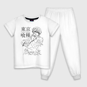 Детская пижама хлопок с принтом Токийский гуль без маски в Курске, 100% хлопок |  брюки и футболка прямого кроя, без карманов, на брюках мягкая резинка на поясе и по низу штанин
 | Тематика изображения на принте: anime | kaneki ken | tokyo ghoul | tokyo ghoul: re | аниме | анимэ | гули | джузо сузуя | канеки кен | кузен йошимура | наки | нишики нишио | ре | ренджи йомо | ризе камиширо | токийский гуль | тоука киришима | ута
