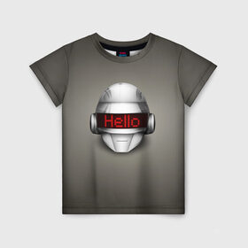 Детская футболка 3D с принтом Daft Punk Hello в Курске, 100% гипоаллергенный полиэфир | прямой крой, круглый вырез горловины, длина до линии бедер, чуть спущенное плечо, ткань немного тянется | ги мануэль де омем кристо | ню диско | синти поп | техно | тома бангальтер | фанк | французский хаус | электроник рок