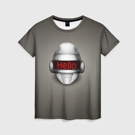 Женская футболка 3D с принтом Daft Punk Hello в Курске, 100% полиэфир ( синтетическое хлопкоподобное полотно) | прямой крой, круглый вырез горловины, длина до линии бедер | ги мануэль де омем кристо | ню диско | синти поп | техно | тома бангальтер | фанк | французский хаус | электроник рок