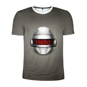 Мужская футболка 3D спортивная с принтом Daft Punk Hello в Курске, 100% полиэстер с улучшенными характеристиками | приталенный силуэт, круглая горловина, широкие плечи, сужается к линии бедра | ги мануэль де омем кристо | ню диско | синти поп | техно | тома бангальтер | фанк | французский хаус | электроник рок