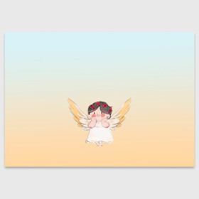 Поздравительная открытка с принтом акварельный ангелок в Курске, 100% бумага | плотность бумаги 280 г/м2, матовая, на обратной стороне линовка и место для марки
 | Тематика изображения на принте: акварель | ангел | ангелок | ангелочек | крылья | купидон | милашка | персонаж | рисунок | чиби