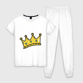 Женская пижама хлопок с принтом корона рисунок в Курске, 100% хлопок | брюки и футболка прямого кроя, без карманов, на брюках мягкая резинка на поясе и по низу штанин | босс | власть | королева | король | корона | рисунок | самолюбие | царевич | царевна | царь