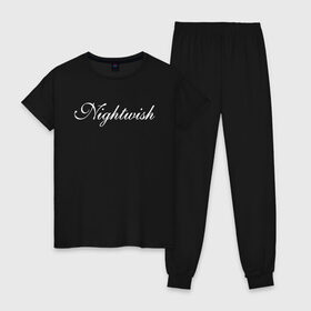 Женская пижама хлопок с принтом Nightwish Logo / Найтвиш (Z) в Курске, 100% хлопок | брюки и футболка прямого кроя, без карманов, на брюках мягкая резинка на поясе и по низу штанин | music | night wish | nightwish | nuclear blast | rock | spinefarm | лого | музыка | найт виш | найтвиш | рок | симфоник метал | тарья турунен | флор янсен
