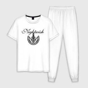 Мужская пижама хлопок с принтом Nightwish Logo / Найтвиш (Z) в Курске, 100% хлопок | брюки и футболка прямого кроя, без карманов, на брюках мягкая резинка на поясе и по низу штанин
 | music | night wish | nightwish | nuclear blast | rock | spinefarm | лого | музыка | найт виш | найтвиш | рок | симфоник метал | тарья турунен | флор янсен