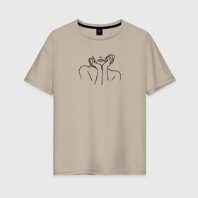Женская футболка хлопок Oversize с принтом Девушка в Курске, 100% хлопок | свободный крой, круглый ворот, спущенный рукав, длина до линии бедер
 | девушка | лайн арт | подарок | рисунок | эстетика