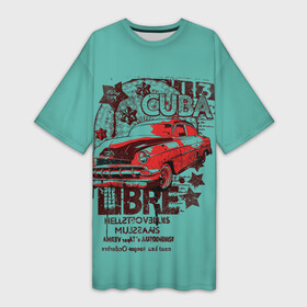 Платье-футболка 3D с принтом CUBA CAR в Курске,  |  | america | car | chevrolet impala | chevrolet nova | cuba | dodge challenger | muscle car | retro | usa | vintage | автомобиль | америка | винтаж | додж челленджер | классика | корвет | куба | масл кар | машина | ретро | шевроле импала