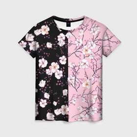 Женская футболка 3D с принтом САКУРА | SAKURA | ВИШНЯ в Курске, 100% полиэфир ( синтетическое хлопкоподобное полотно) | прямой крой, круглый вырез горловины, длина до линии бедер | chery | flowers | japan | roses | sakura | вишня | растения | розы | ромашка | сакура | тюльпаны | цветы | цветы сакуры | япония