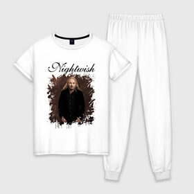 Женская пижама хлопок с принтом Nightwish / Найтвиш Эмппу (Z) в Курске, 100% хлопок | брюки и футболка прямого кроя, без карманов, на брюках мягкая резинка на поясе и по низу штанин | music | nightwish | nuclear blast | rock | spinefarm | вуоринен | лого | музыка | найтвиш | рок | симфоник метал | тарья турунен | флор янсен | эмппу | эрно эмппу вуоринен