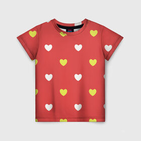 Детская футболка 3D с принтом Сердечки на красном паттерн в Курске, 100% гипоаллергенный полиэфир | прямой крой, круглый вырез горловины, длина до линии бедер, чуть спущенное плечо, ткань немного тянется | background | design | fabric | heart | love | pattern | red | romance | romantic | seamless | valentine | красный | любовь | рисунок | романтика | сердце | узор