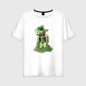 Женская футболка хлопок Oversize с принтом Девушка в Курске, 100% хлопок | свободный крой, круглый ворот, спущенный рукав, длина до линии бедер
 | зеленый | клевер | цветы