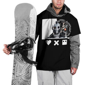 Накидка на куртку 3D с принтом Андроид XBOT 4000 в Курске, 100% полиэстер |  | Тематика изображения на принте: андроид | белочерный | белый | знак | кот | котик | кошка | любовь | механизм | робот | роботы | черный
