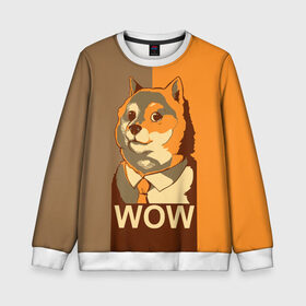 Детский свитшот 3D с принтом Doge Wow в Курске, 100% полиэстер | свободная посадка, прямой крой, мягкая тканевая резинка на рукавах и понизу свитшота | animal | art | dog | doge | dogecoin | many x | mem | meme | new | poster | such x | wave | wow | арт | в | галстук | галстуке | двухцветная | животное | зверь | имени | кабосу | мем | мемас | мэм | по | постер | сиба ину | собака | хищник