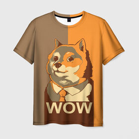 Мужская футболка 3D с принтом Doge Wow в Курске, 100% полиэфир | прямой крой, круглый вырез горловины, длина до линии бедер | animal | art | dog | doge | dogecoin | many x | mem | meme | new | poster | such x | wave | wow | арт | в | галстук | галстуке | двухцветная | животное | зверь | имени | кабосу | мем | мемас | мэм | по | постер | сиба ину | собака | хищник